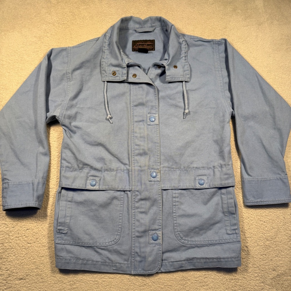 Vintage Eddie Bauer Womens Light Blue Cotton Canvas Barn Chore Jacket S Utility‎
